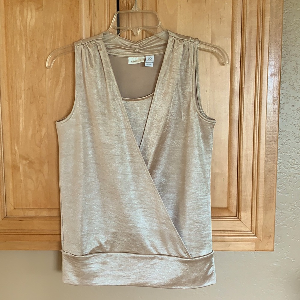 Chico’s gold sleeveless metallic surplice tank